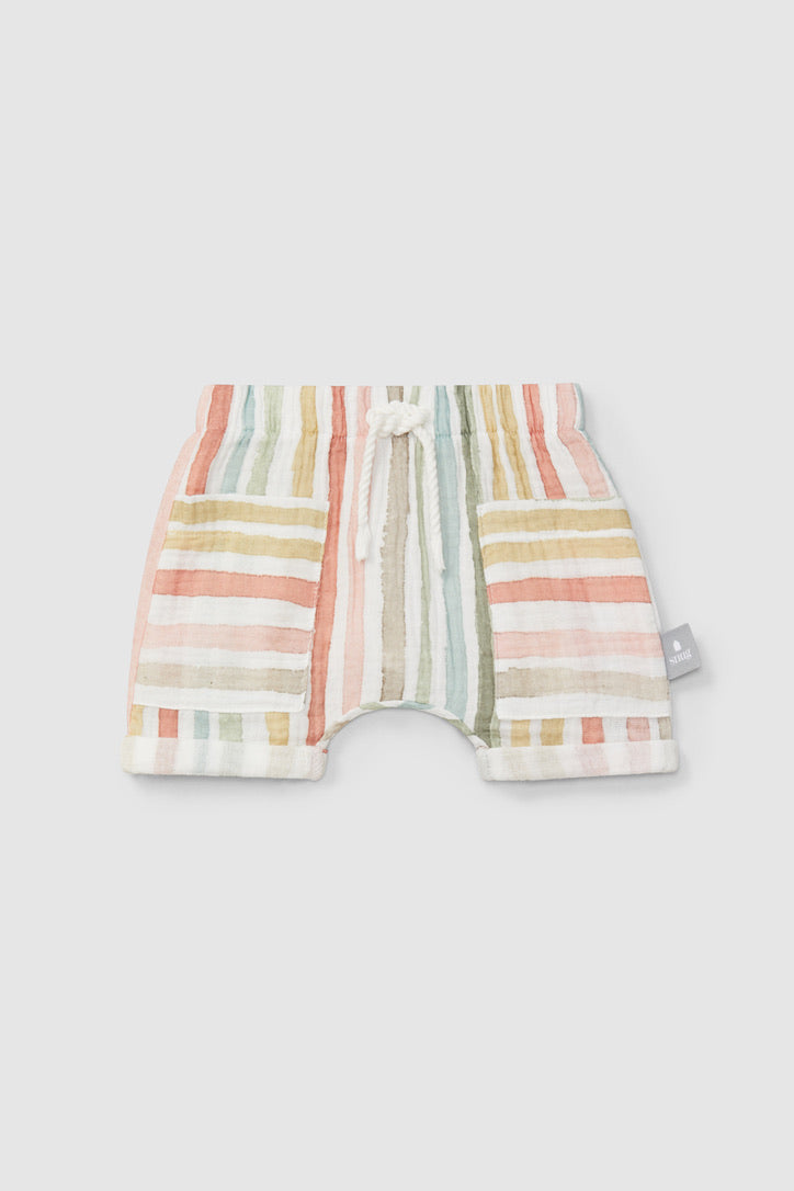 multi-colour striped pull up short