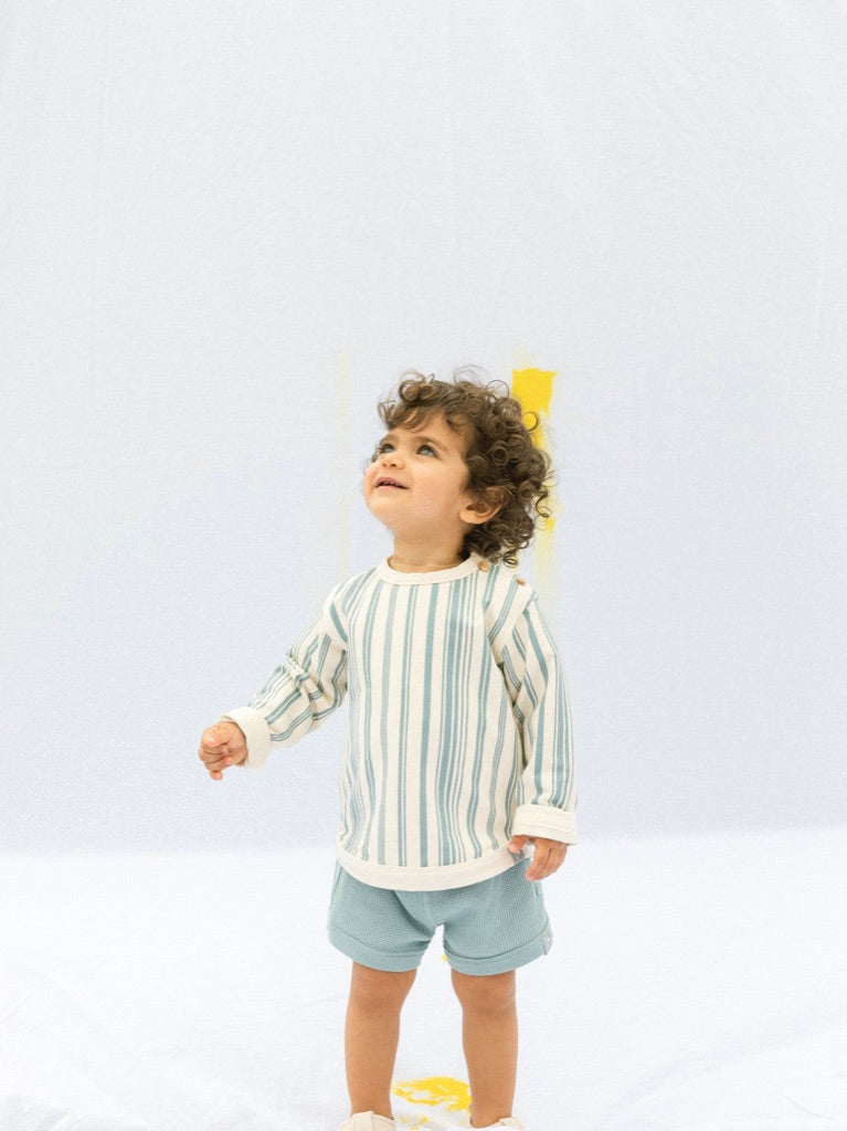 printed plush sweater - mint stripe