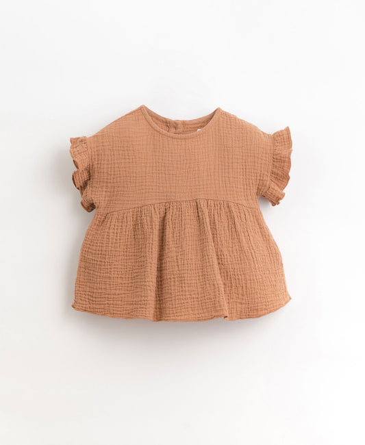 Organic cotton tunic with frilly sleeves - rust