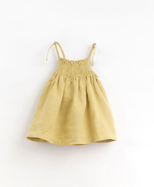 Linen dress with bows on the straps - lime