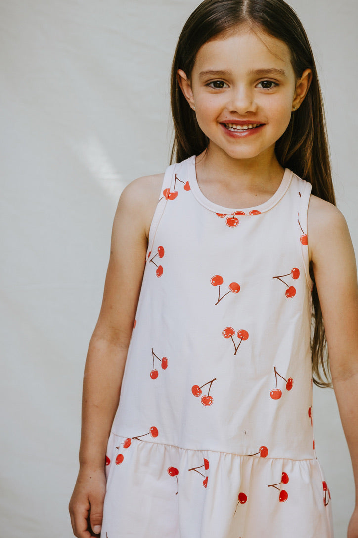 Cherry Print on Blush Racerback Jersey Dress