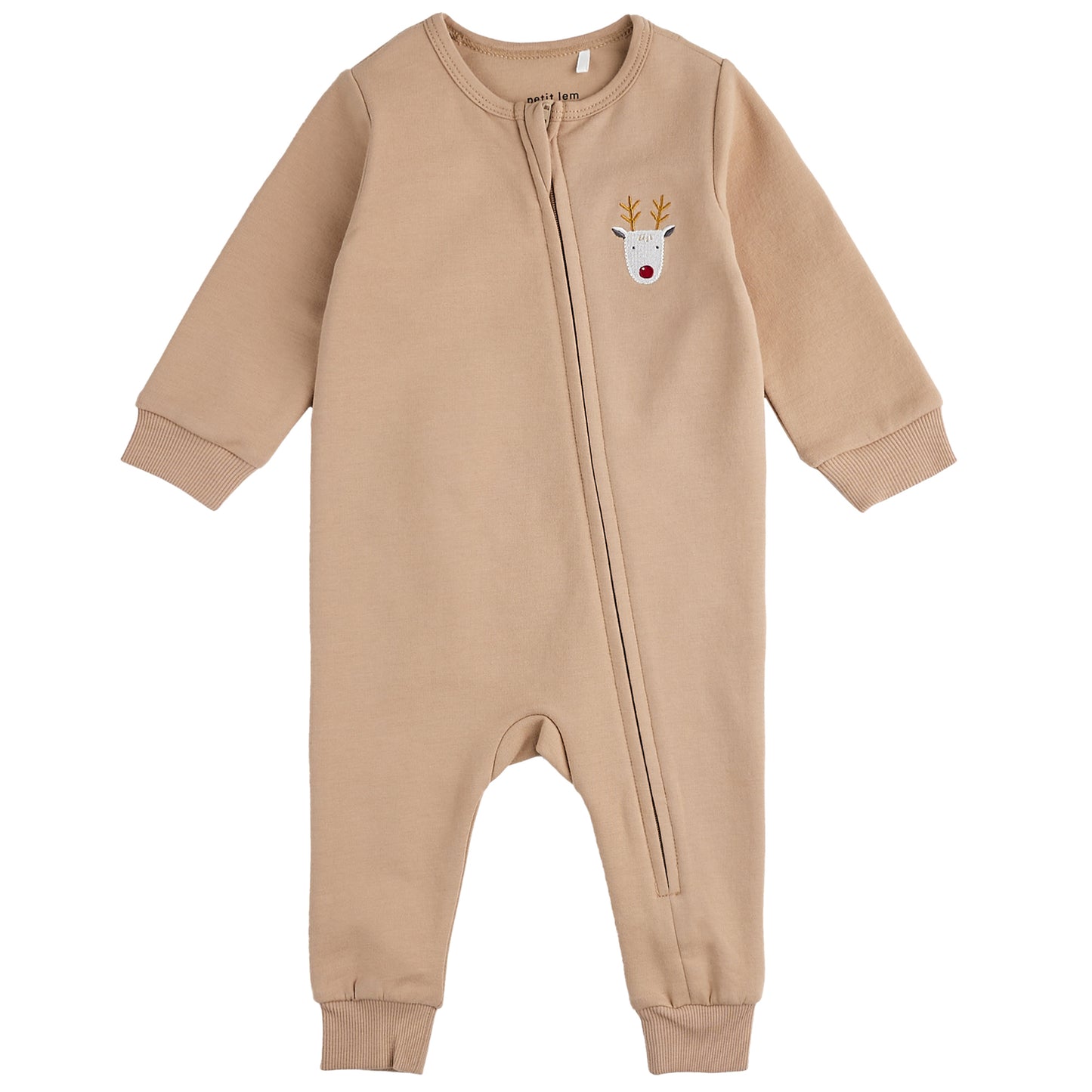 Littlest Reindeer on Taupe Fleece Playsuit