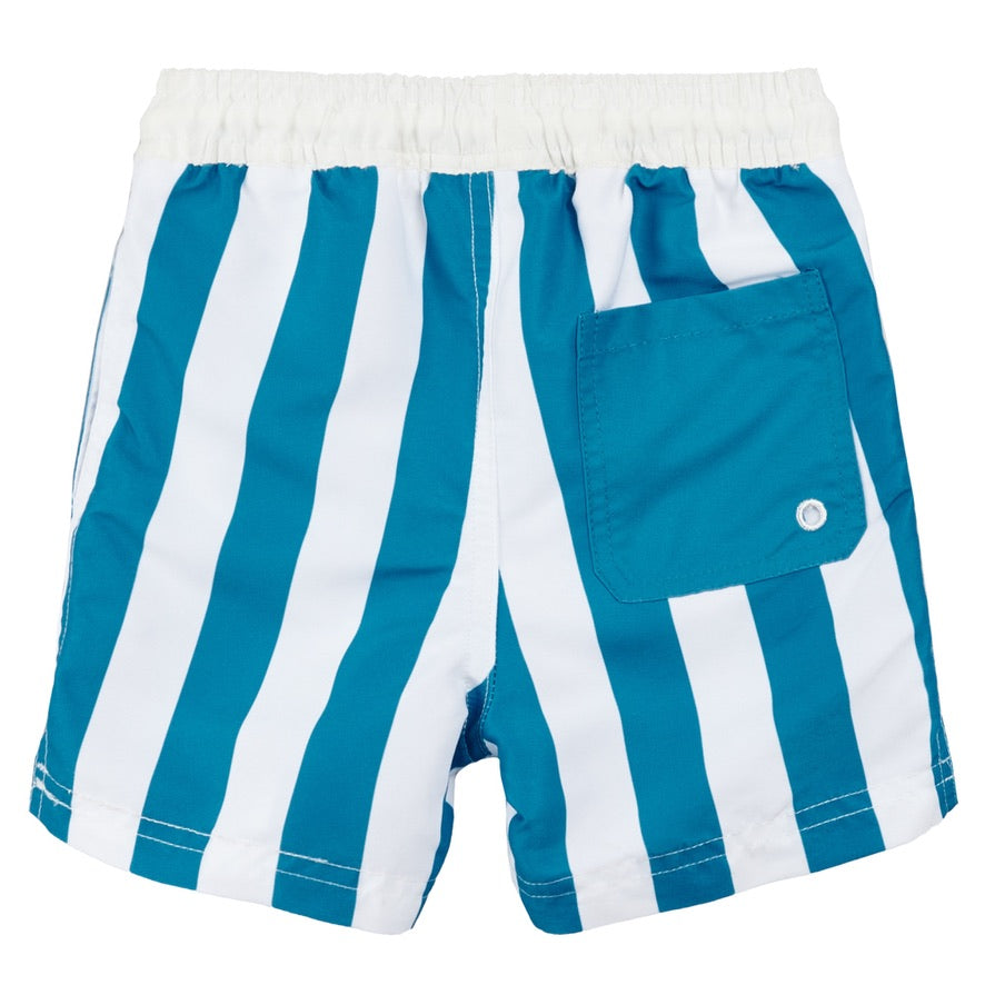 Striped Bluejay & White Swim Trunks