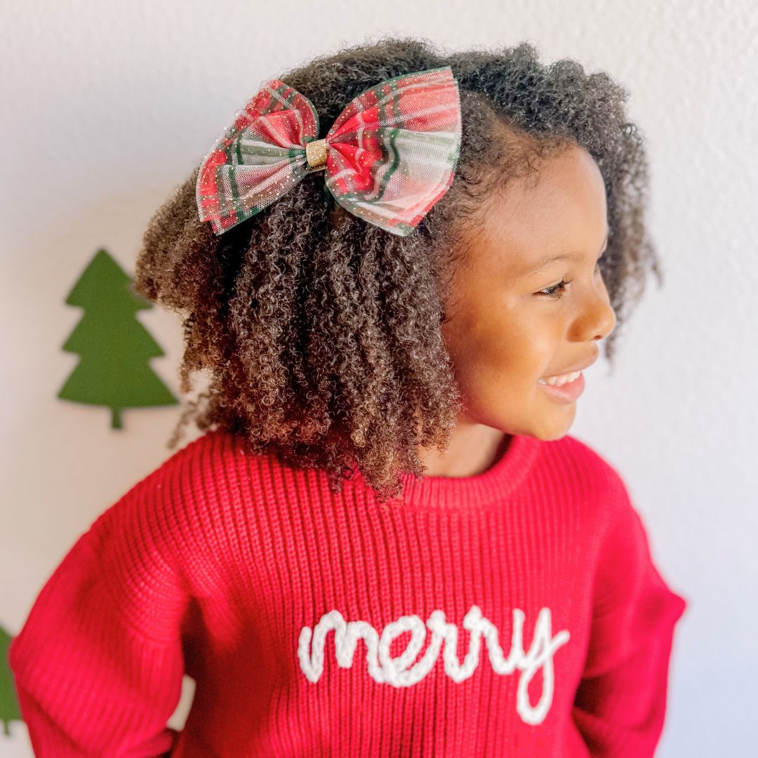Christmas Plaid Tulle Bow Clip