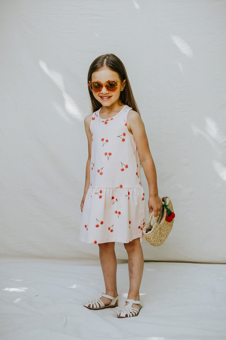 Cherry Print on Blush Racerback Jersey Dress