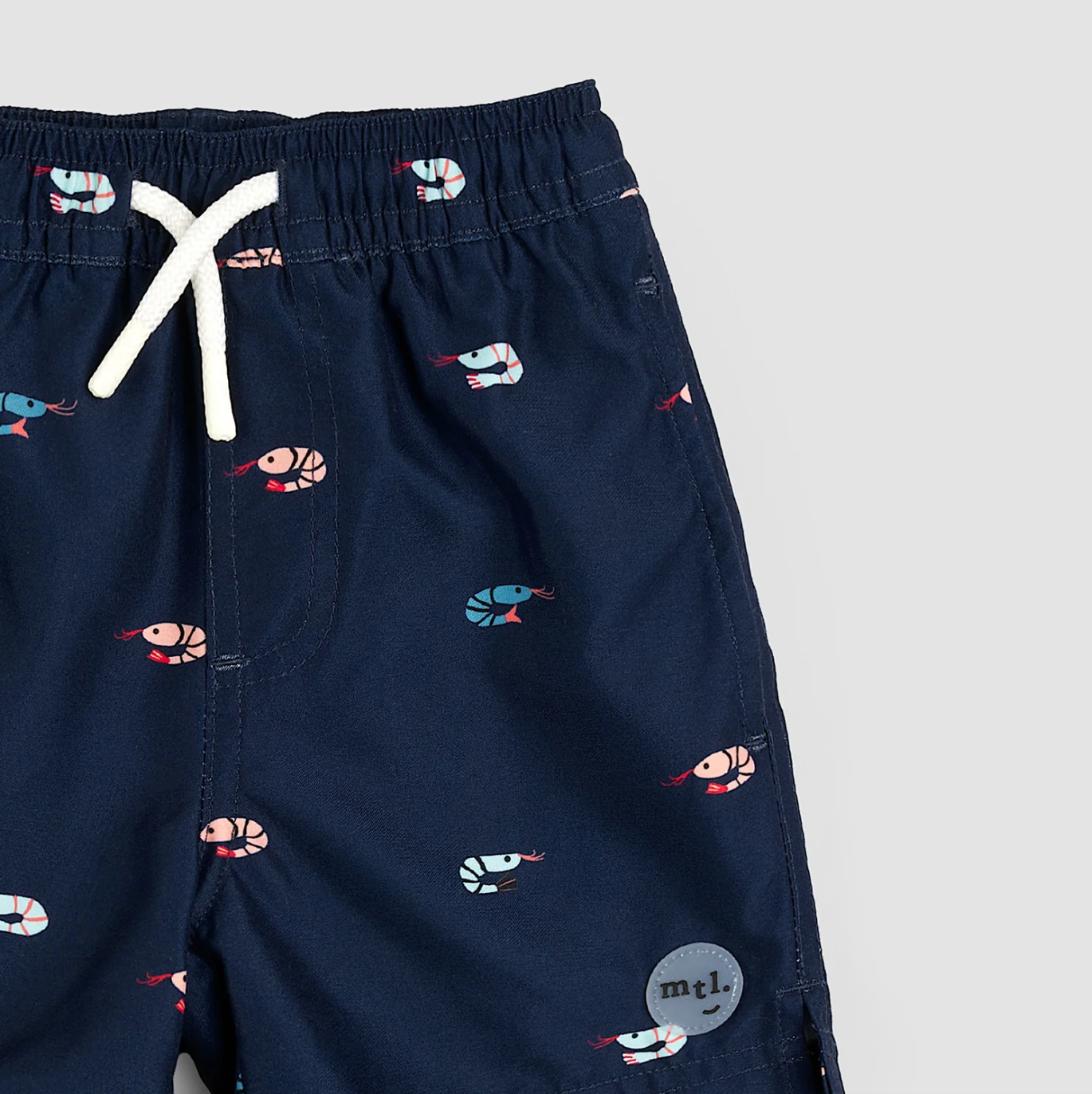 Shrimp Print on Dress Blues Swim Trunks