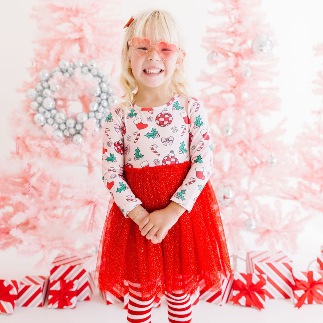 Disco Christmas Long Sleeve Tutu Dress