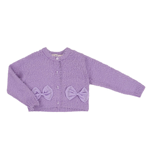 Purple Bow Fuzzy Cardigan