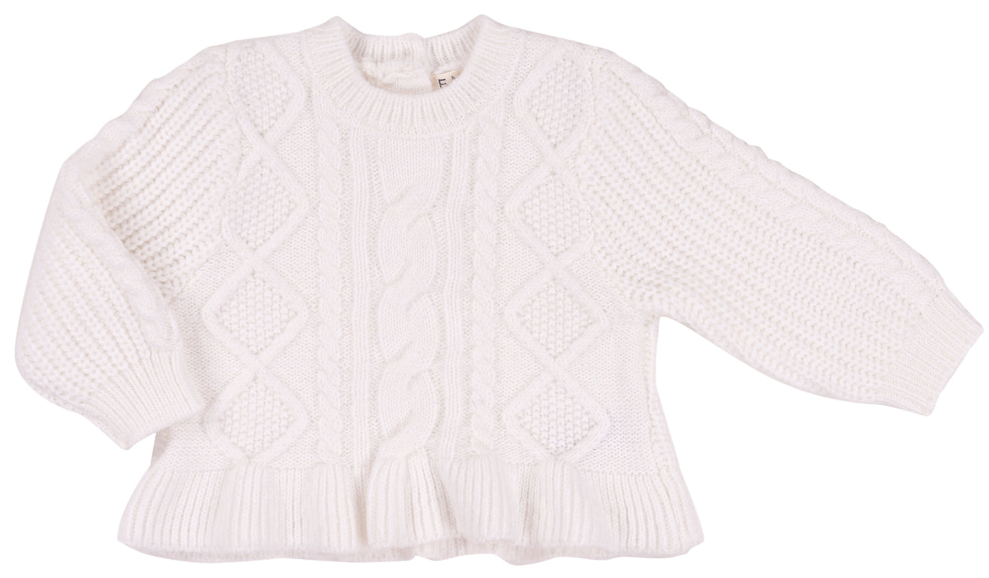 White Cable Knit Ruffle Sweater