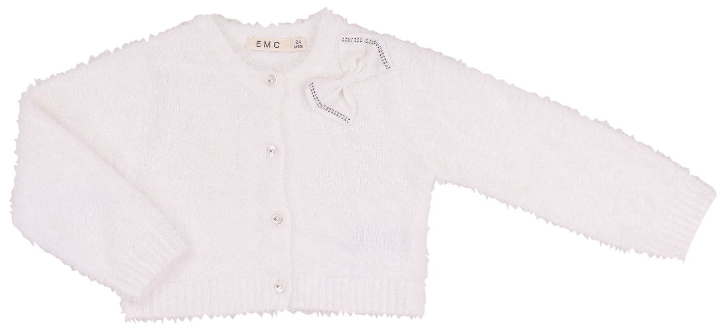 White Fuzzy Bow Cardigan