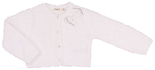 White Fuzzy Bow Cardigan