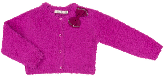 Magenta Fuzzy Bow Cardigan