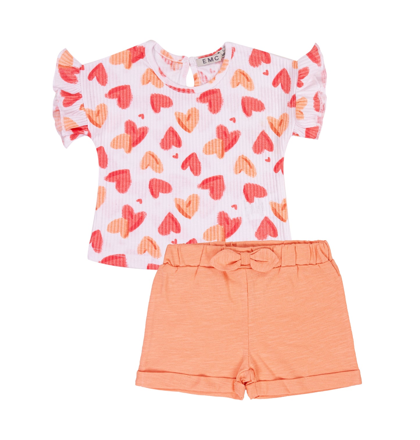 pink & orange heart ribbed set