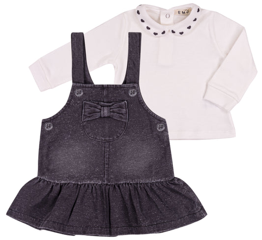 Black & White Denim Ruffle Dress Set