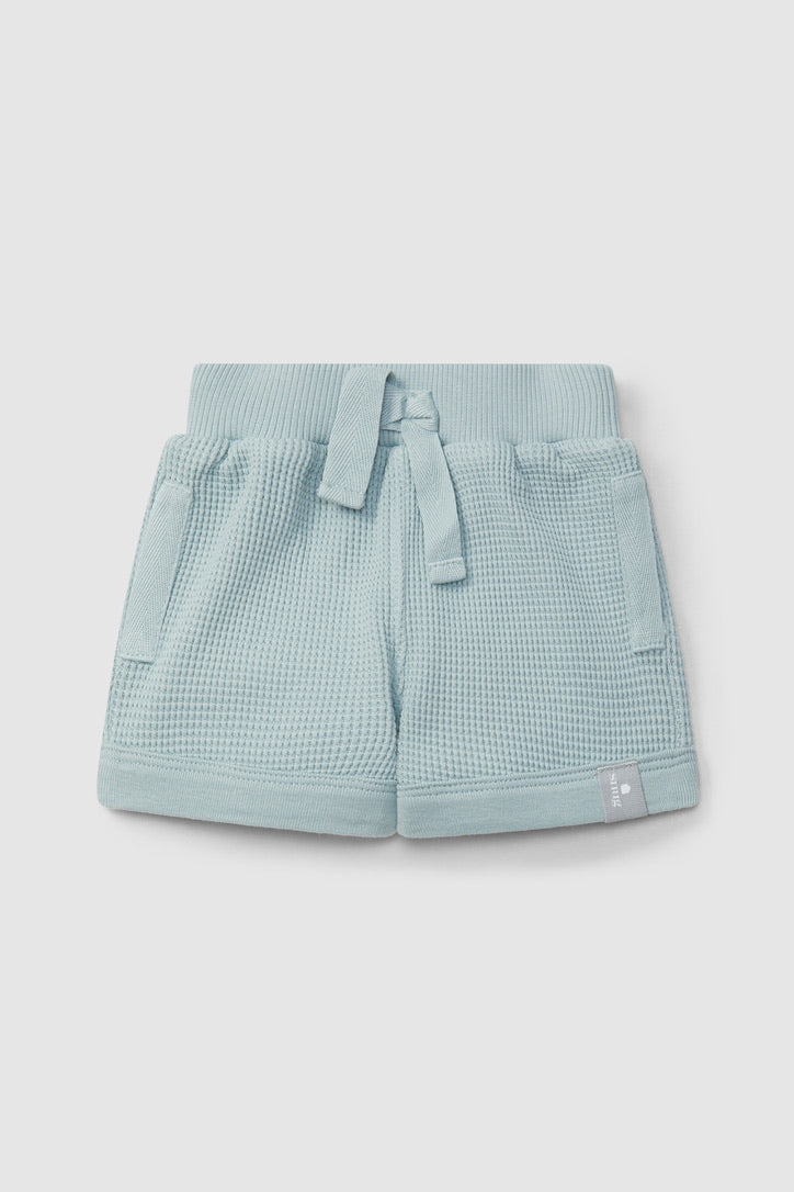 waffle weave pull-up shorts - mint blue