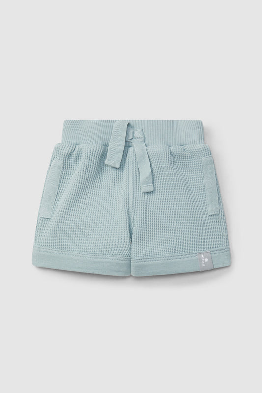 waffle weave pull-up shorts - mint blue