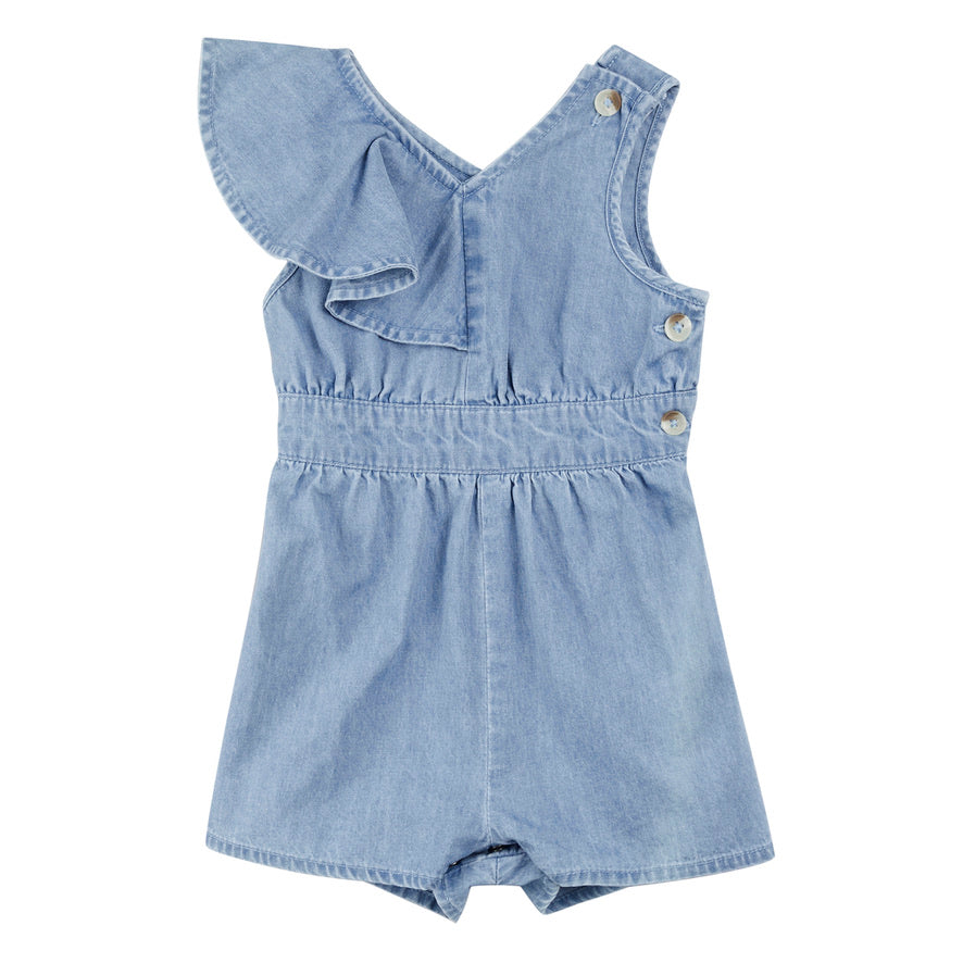 Sky Ruffled Chambray Romper