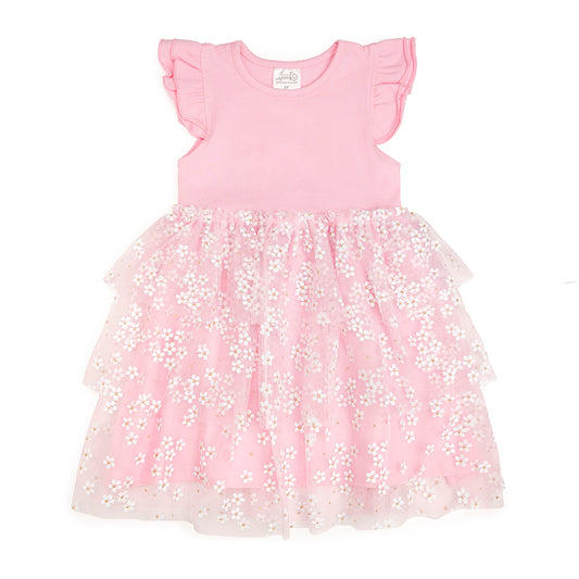 Pink Ditsy Daisy Easter Tiered Tutu Dress