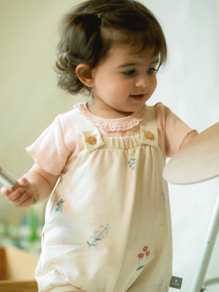 ajour pattern T-shirt with ruffled collar English embroidery - pink