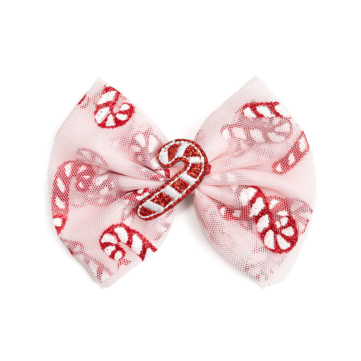 Candy Cane Confetti Christmas Tulle Bow Clip