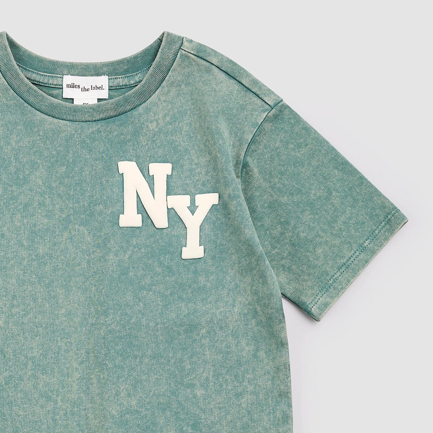 NYC Puff Print on Green Acid Wash T-Shirt