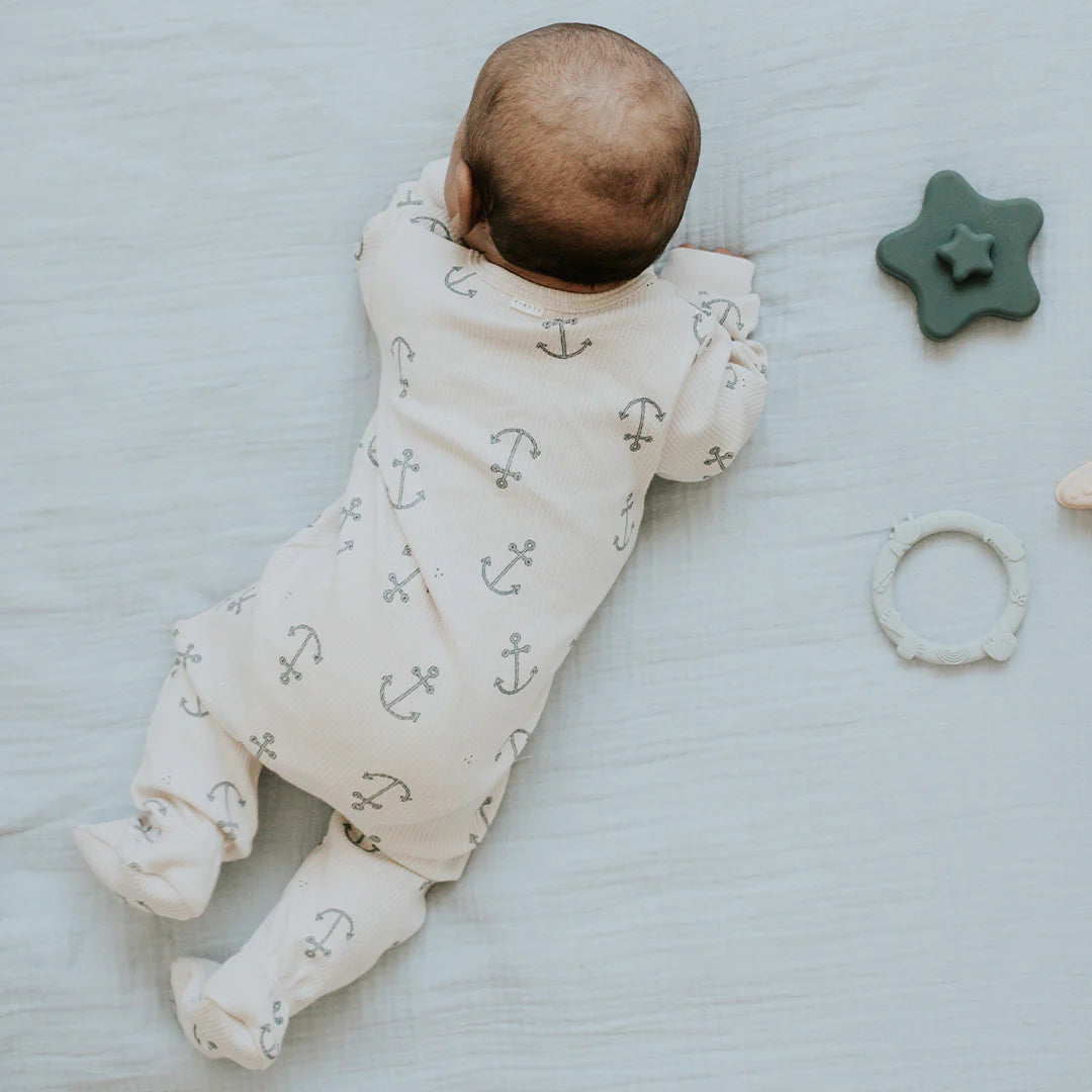 Anchor Print on Beige Ribbed Sleeper