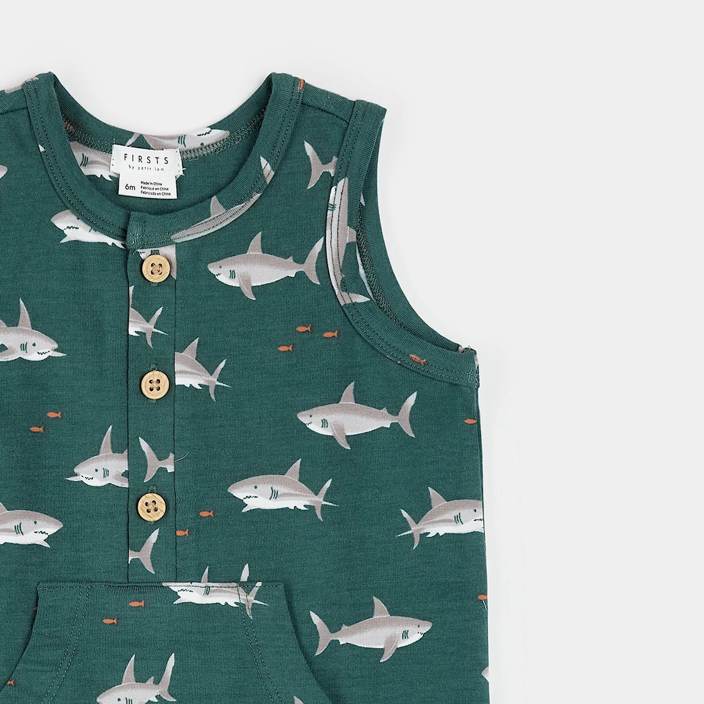 Shark Print on Teal Sleeveless Romper