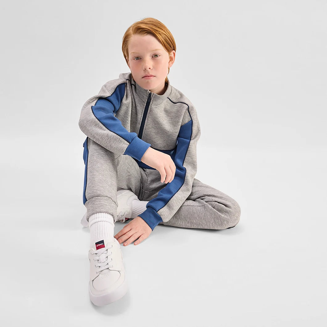 Grey Mix and Blue Stripe Scuba Knit Joggers
