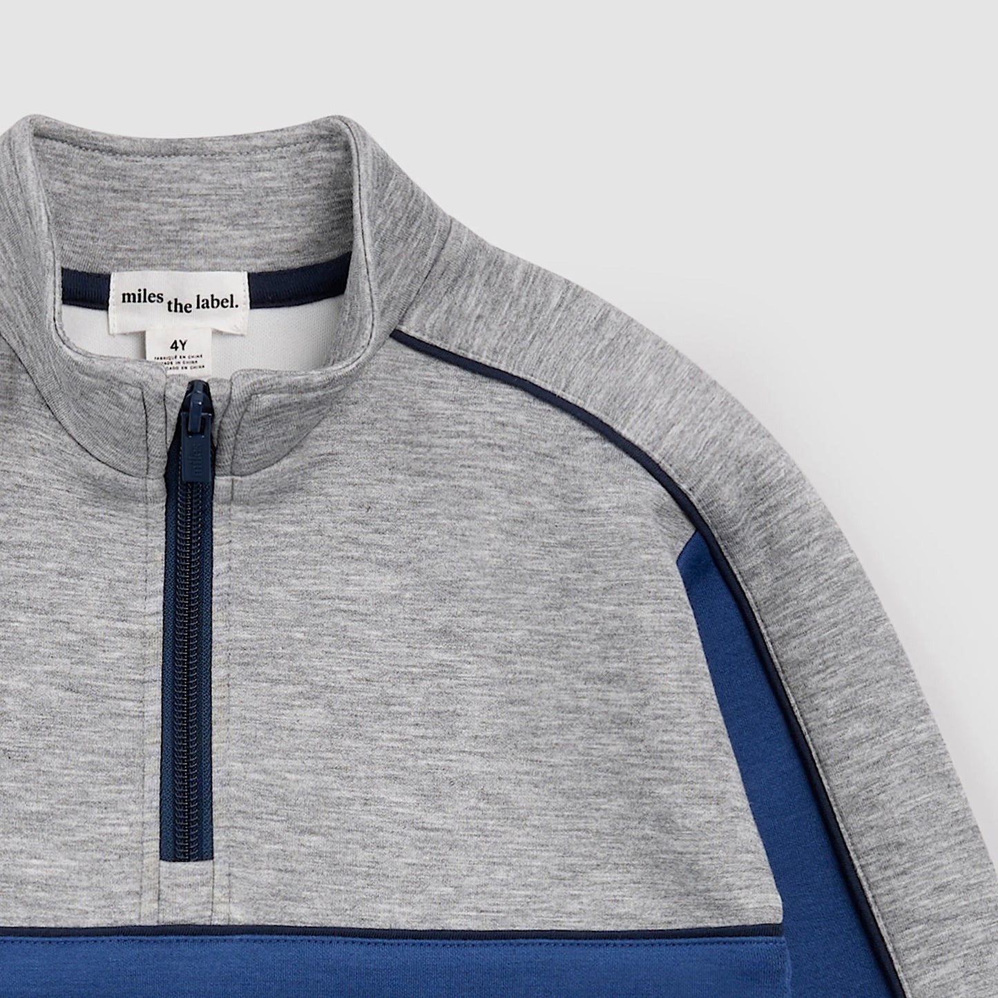 Grey Mix and Blue Scuba Knit Half-Zip Pullover