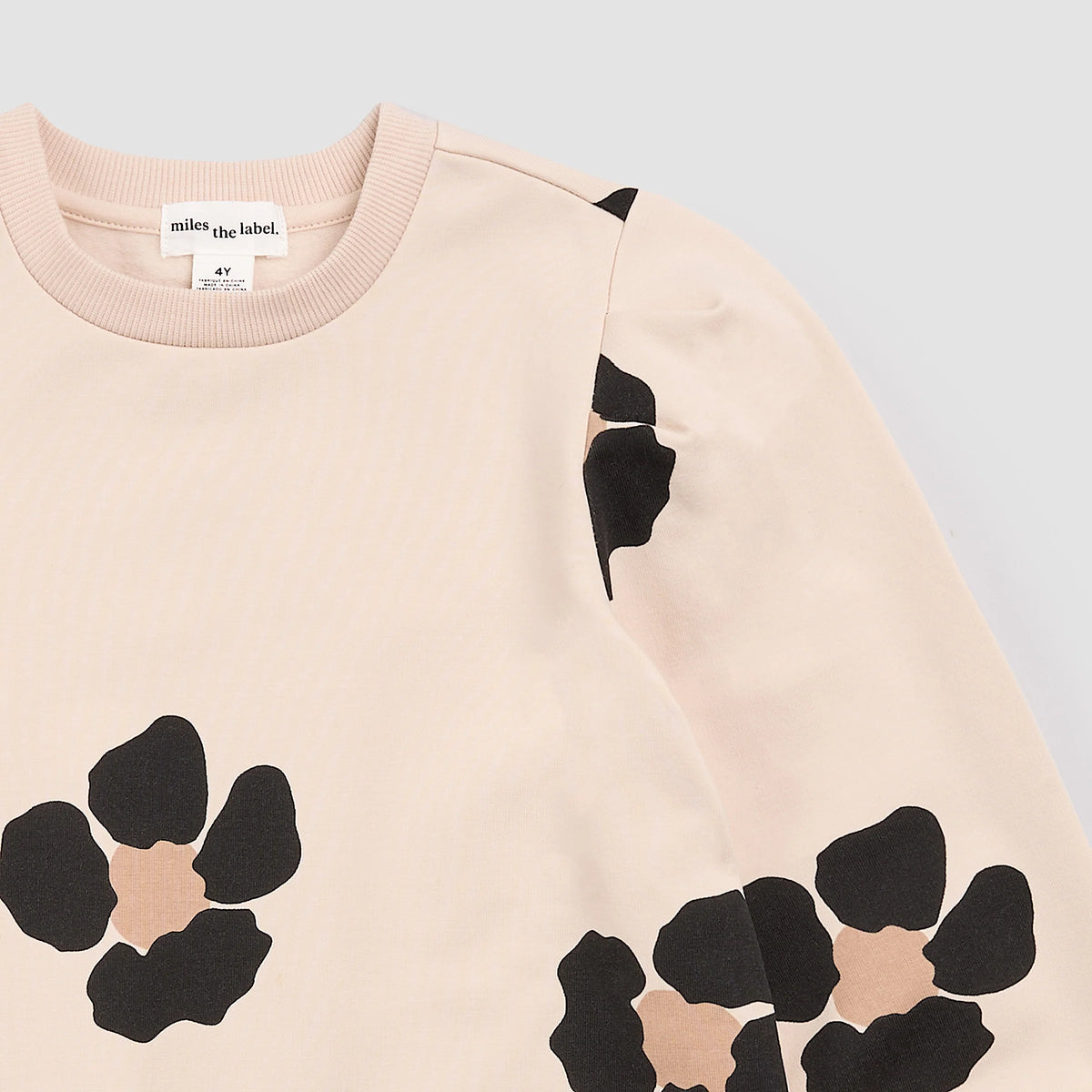 Bold Flower Print on Almond Fleece Sweater Dress