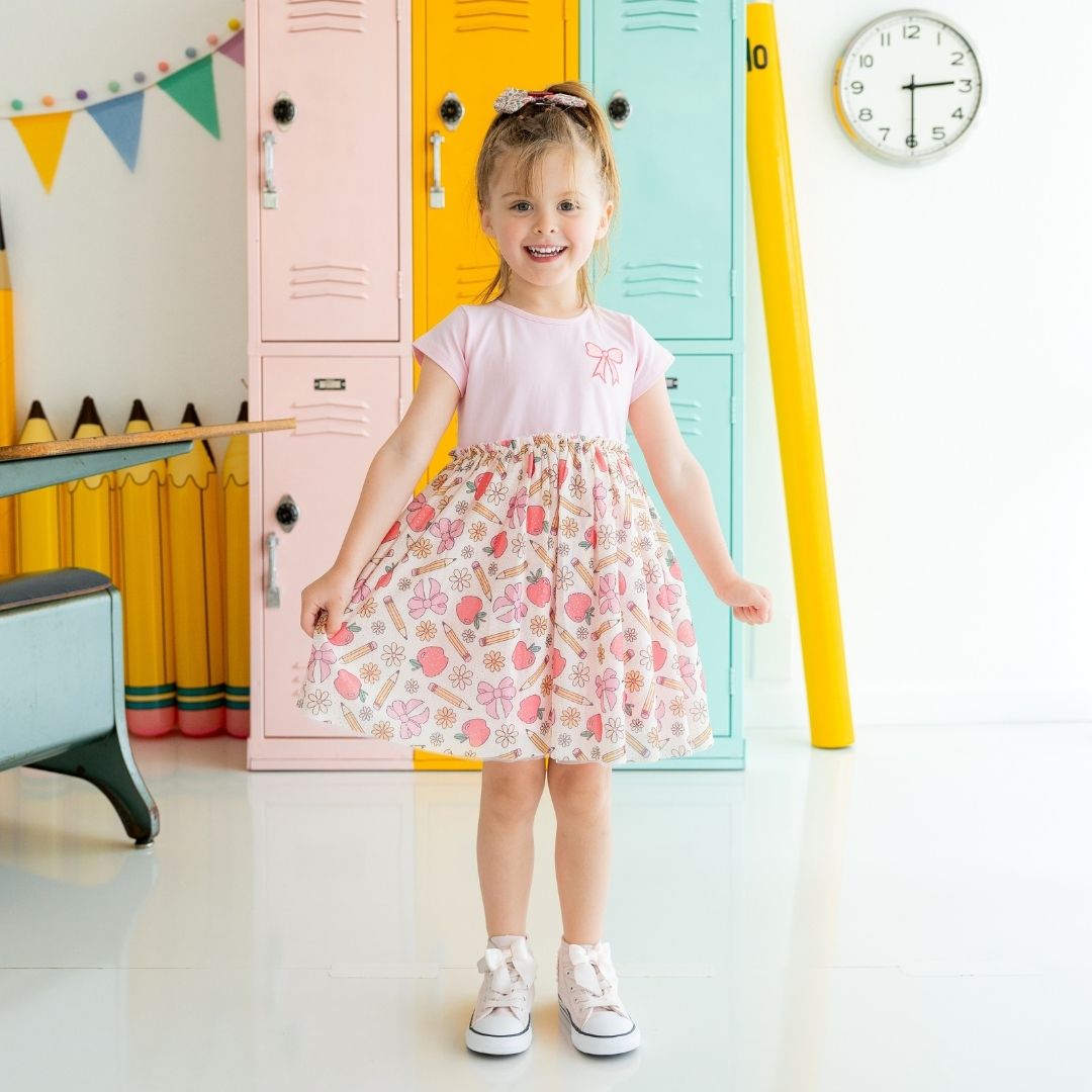 Back to School Cutie Patch Short Sleeve Tutu Dress
