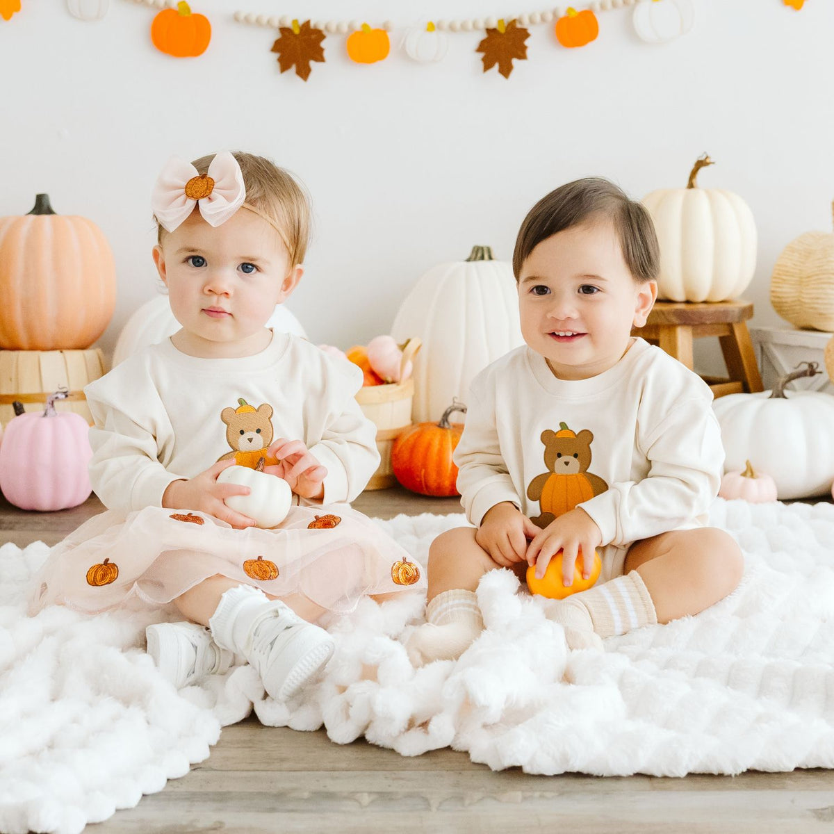PUMPKIN EMBROIDERED BOW BABY HEADBAND