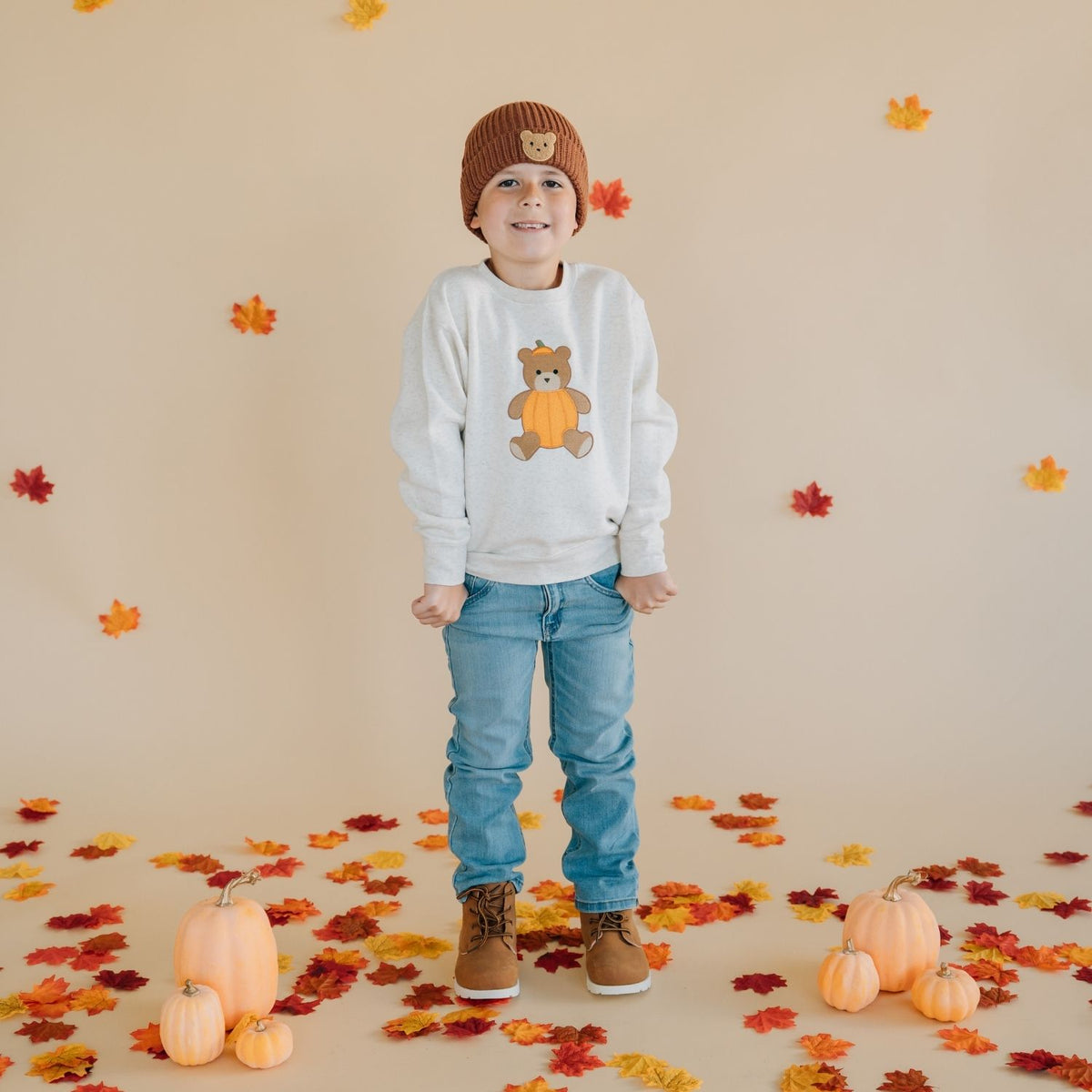 PUMPKIN TEDDY BEAR PATCH SWEATSHIRT