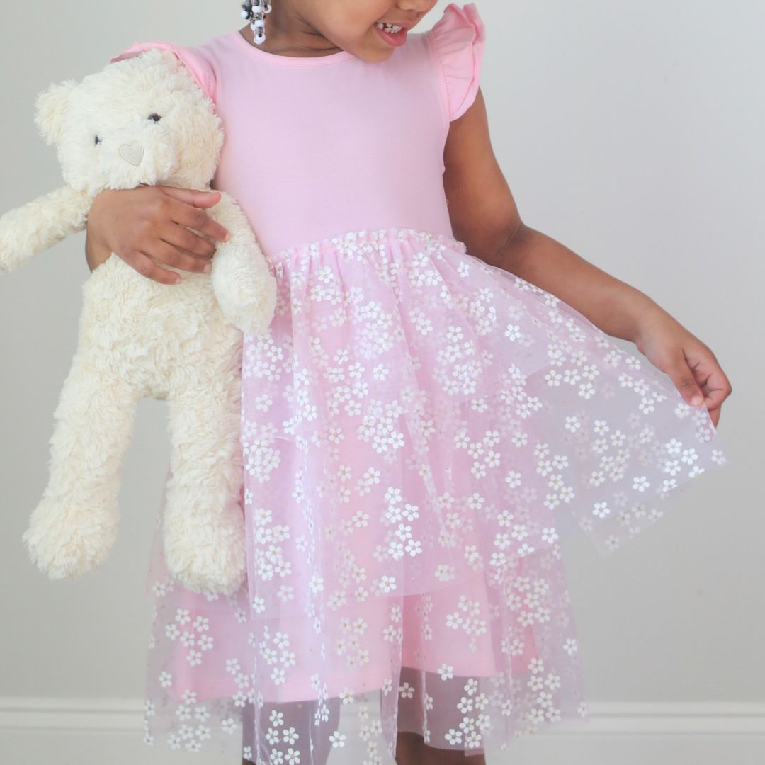 Pink Ditsy Daisy Easter Tiered Tutu Dress