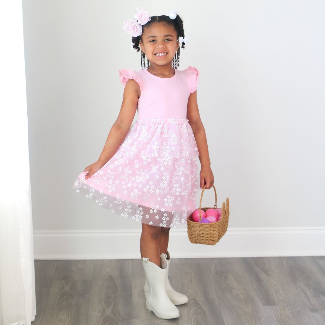Pink Ditsy Daisy Easter Tiered Tutu Dress