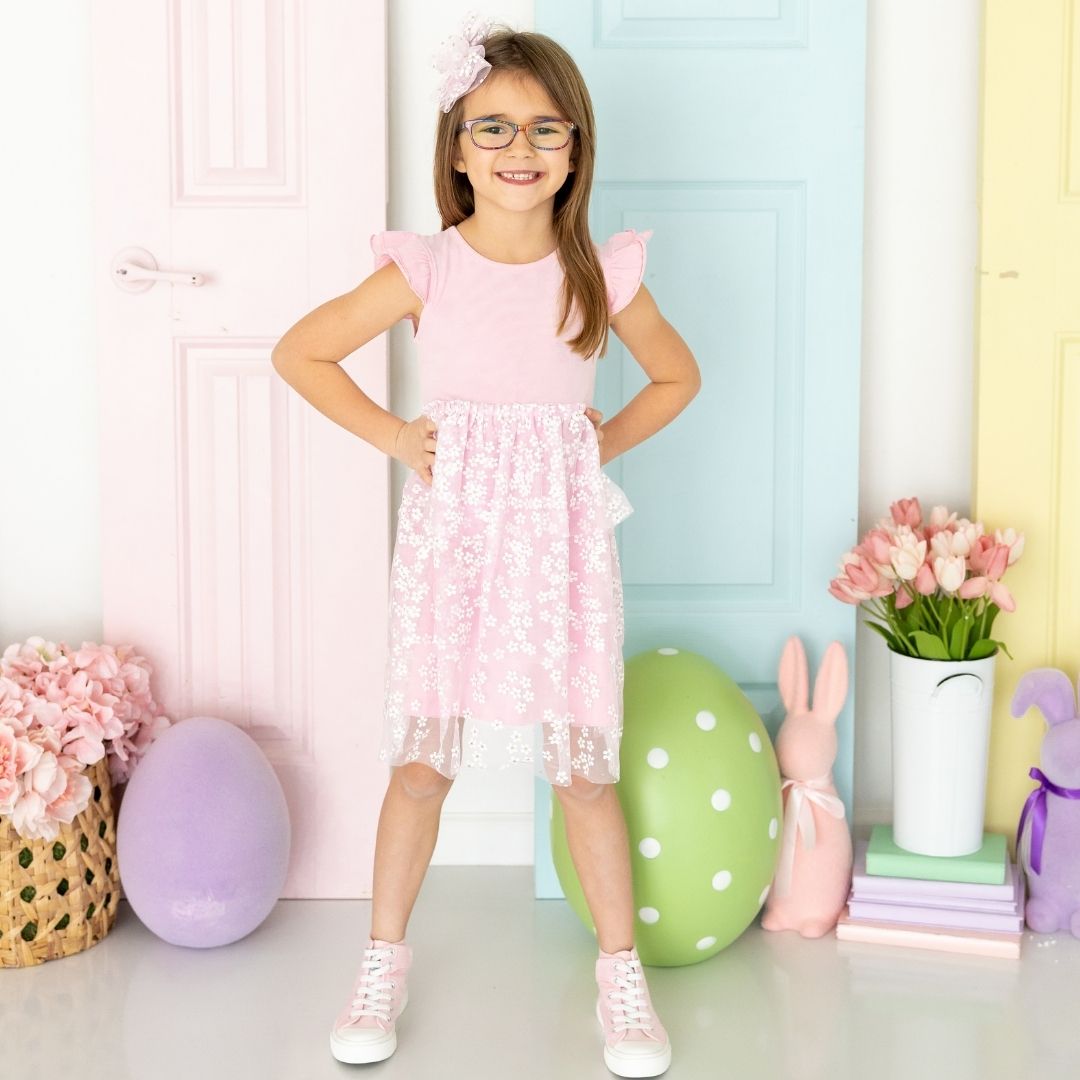 Pink Ditsy Daisy Easter Tiered Tutu Dress