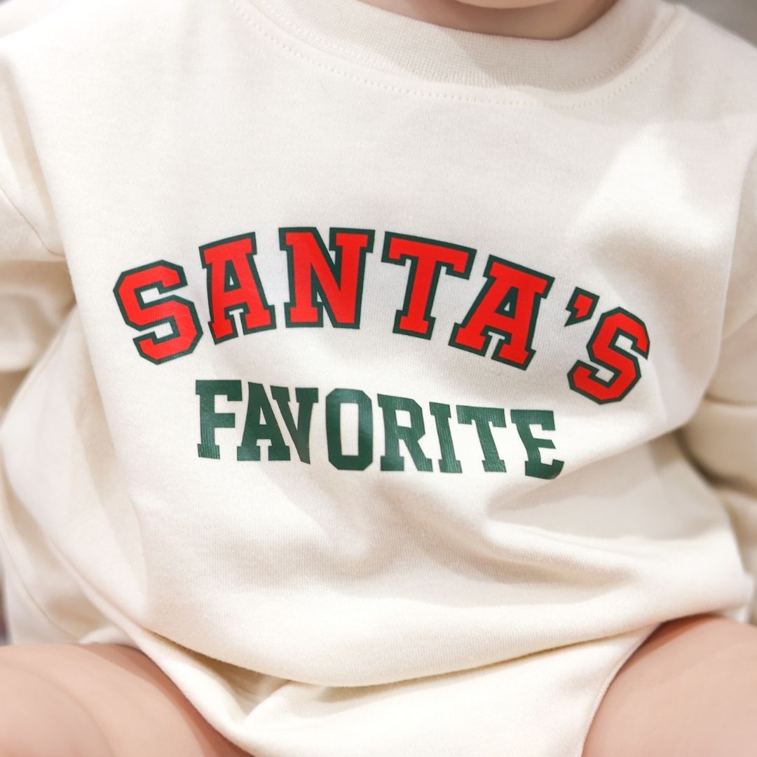 Santa's Favorite Christmas Long Sleeve Romper - Natural