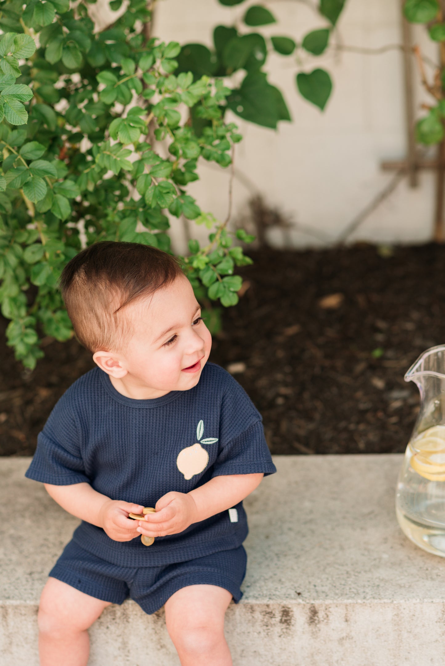 Navy Lemon Thermal Shorts Set
