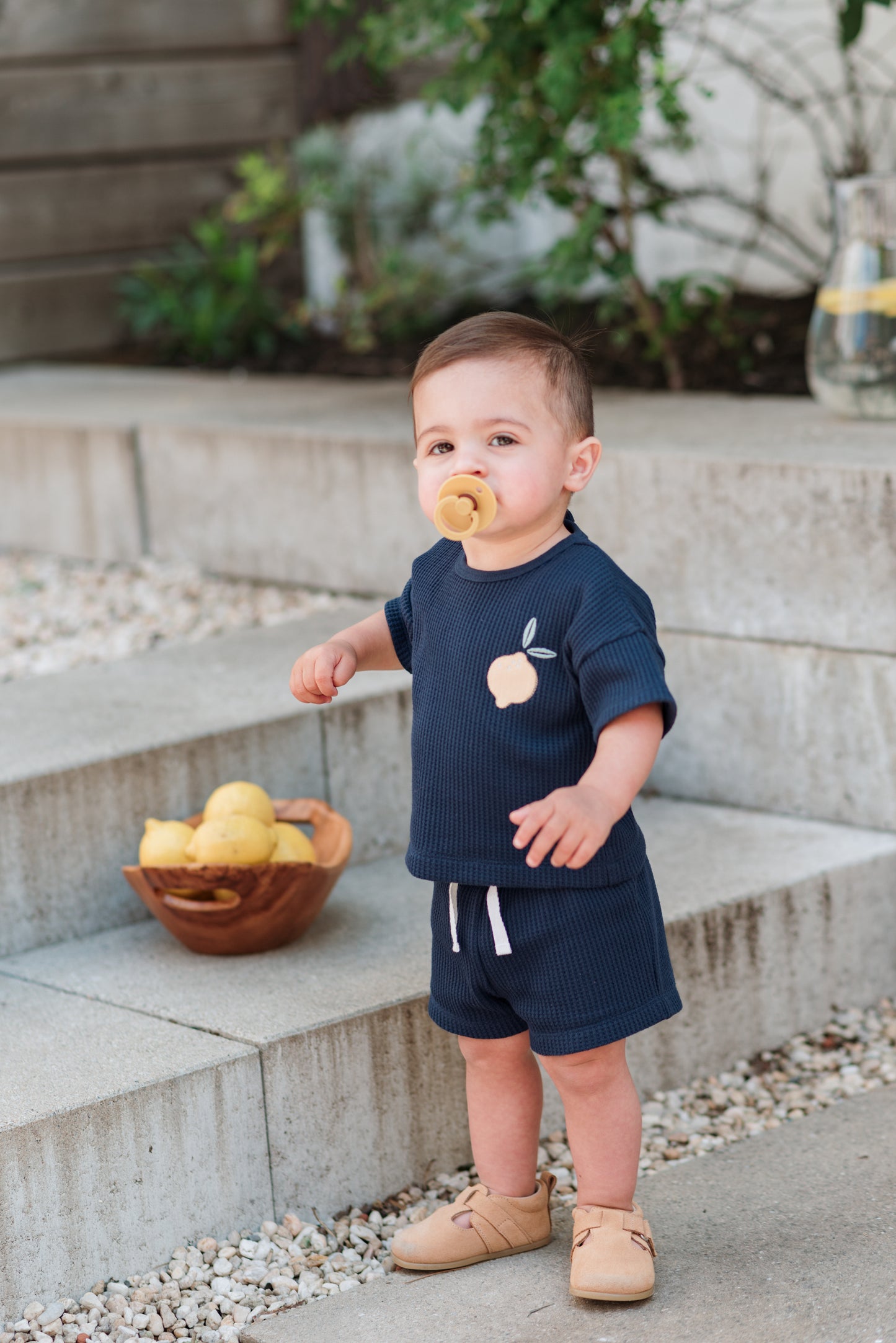 Navy Lemon Thermal Shorts Set