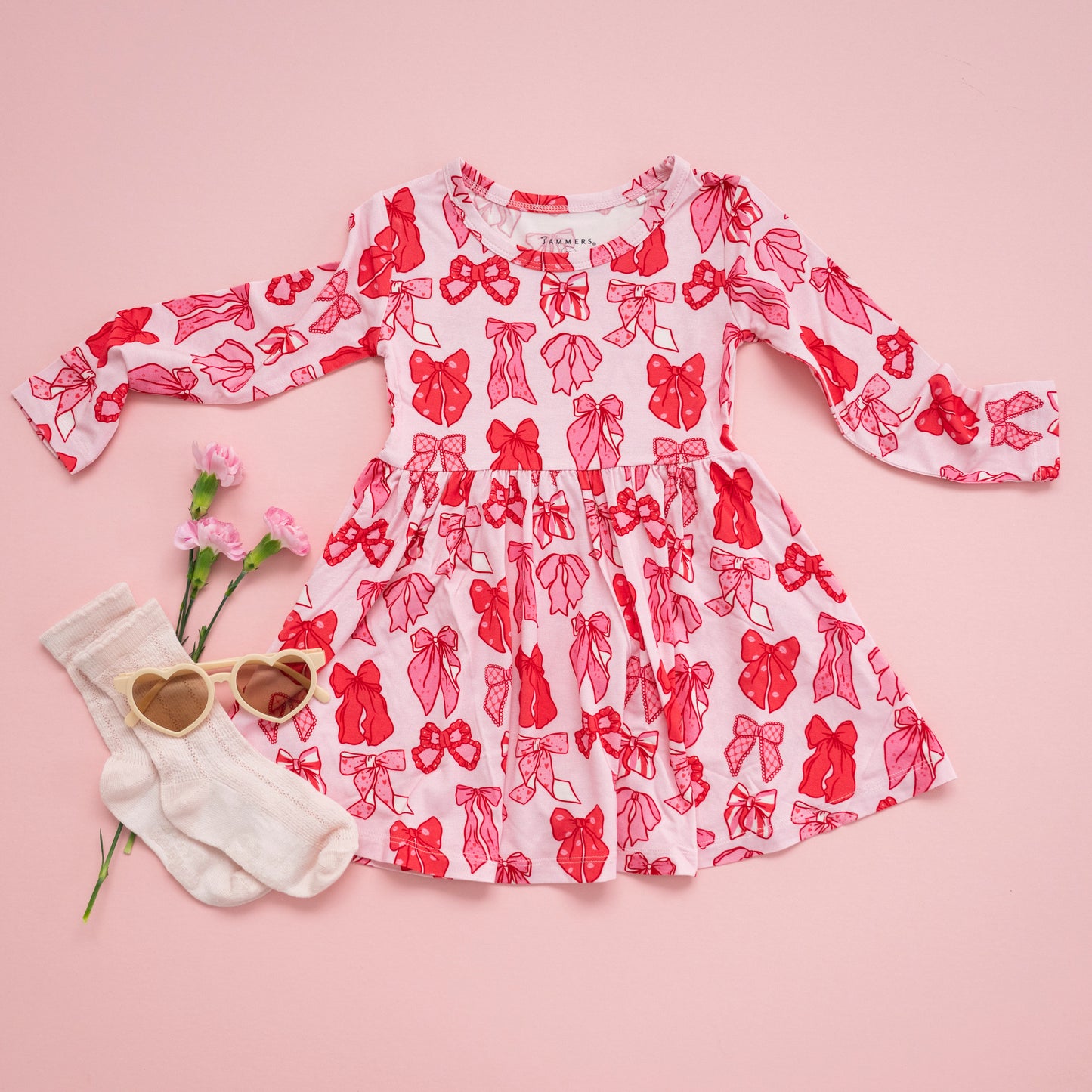 Valentine's Bow Long Sleeve Twirl Dress