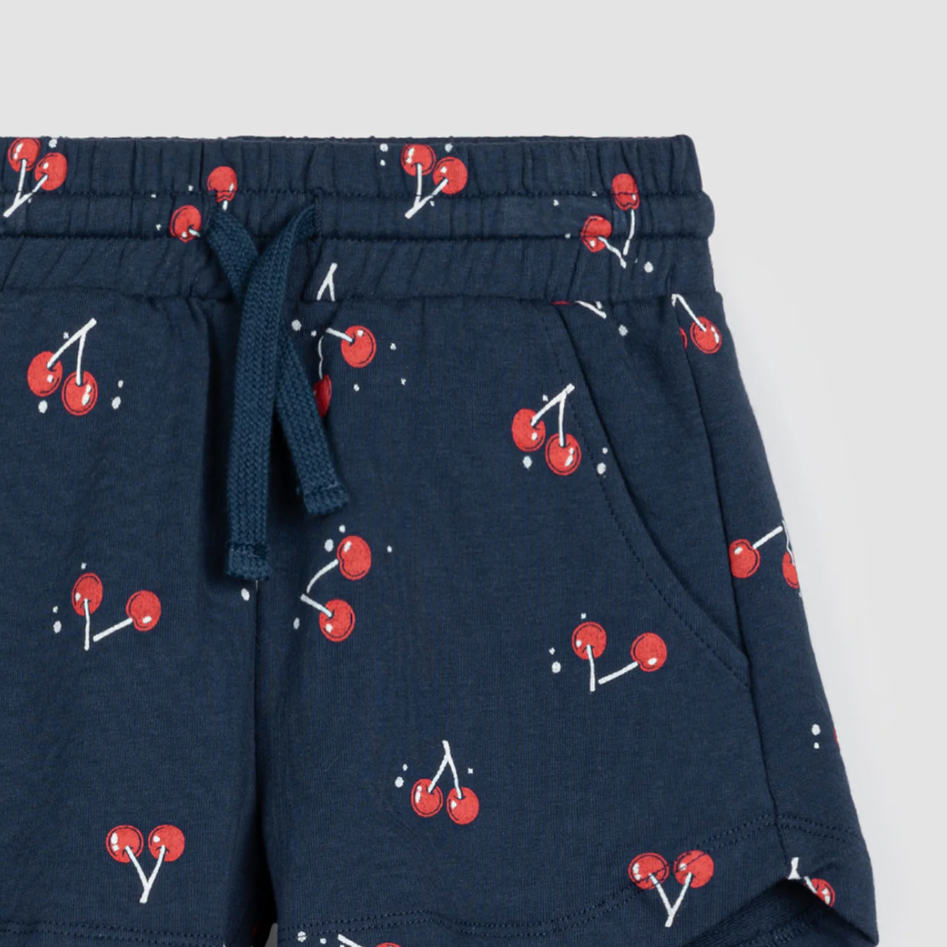 Cherry Print on Navy Terry Girl Shorts
