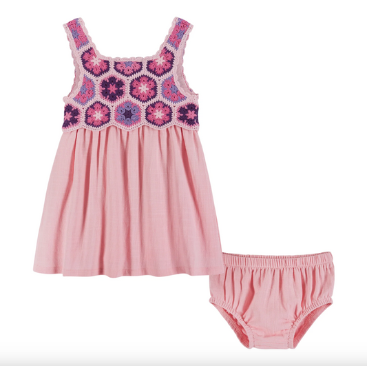 Pink Crochet Dress & Bloomer Set