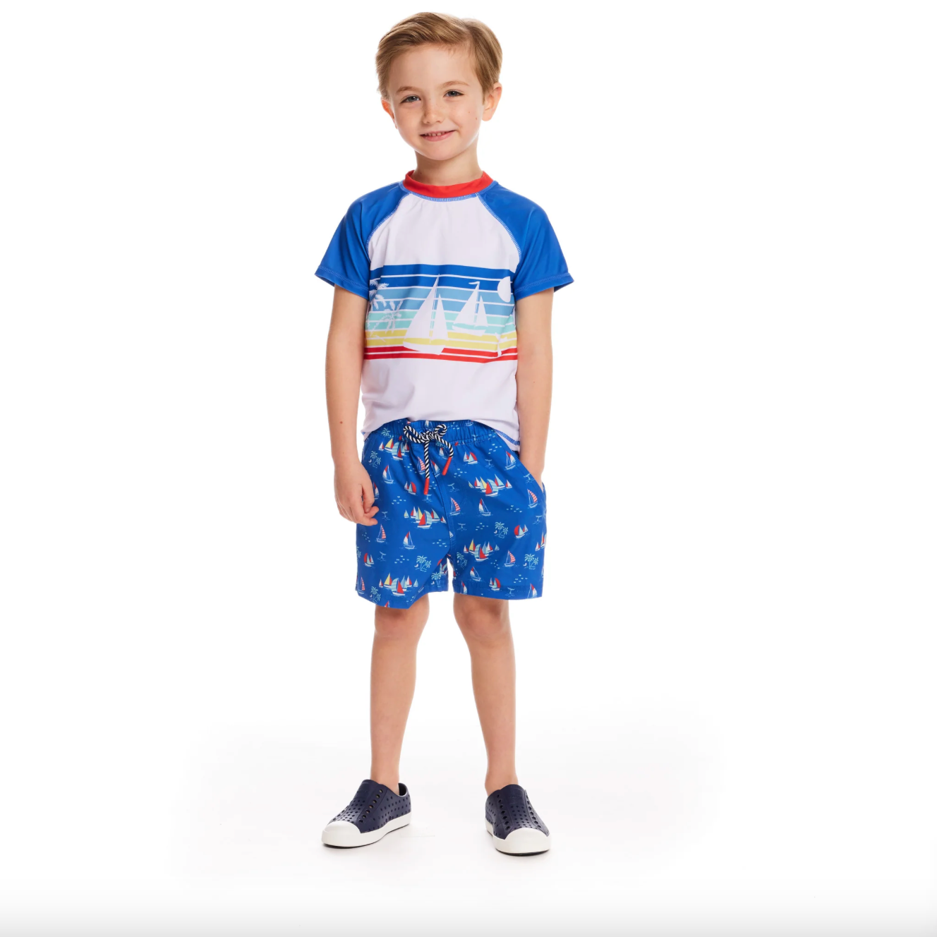 Sailboat Rash-guard & Swim Trunk Set