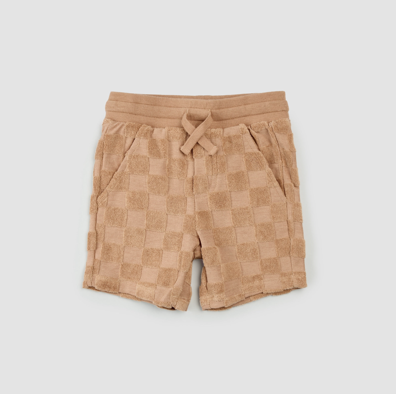 Embossed Checkerboard Rosewood Terry Cloth Shorts
