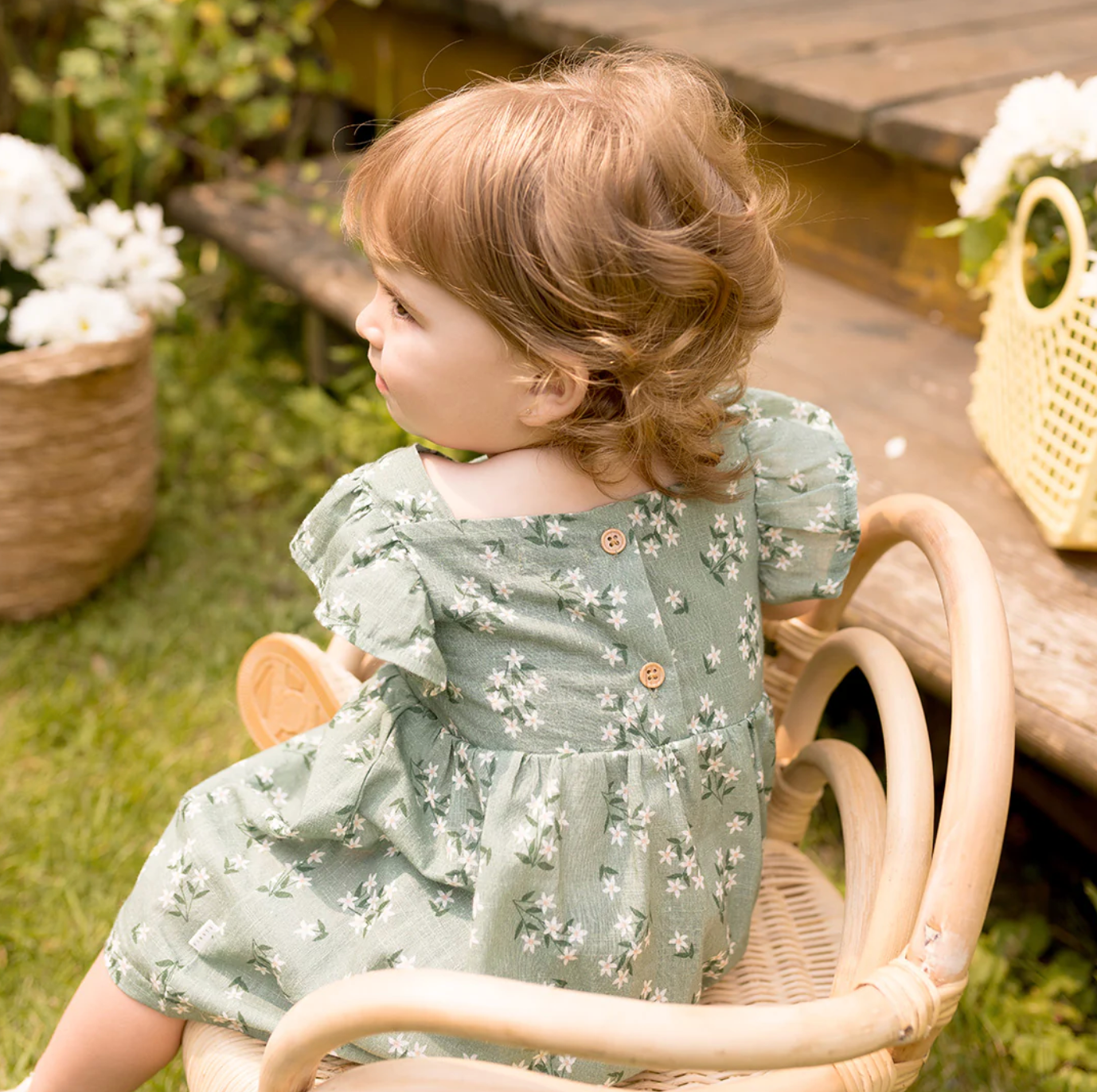 Exotic Flowers Print on Laurel Cross Hatch Dress Set