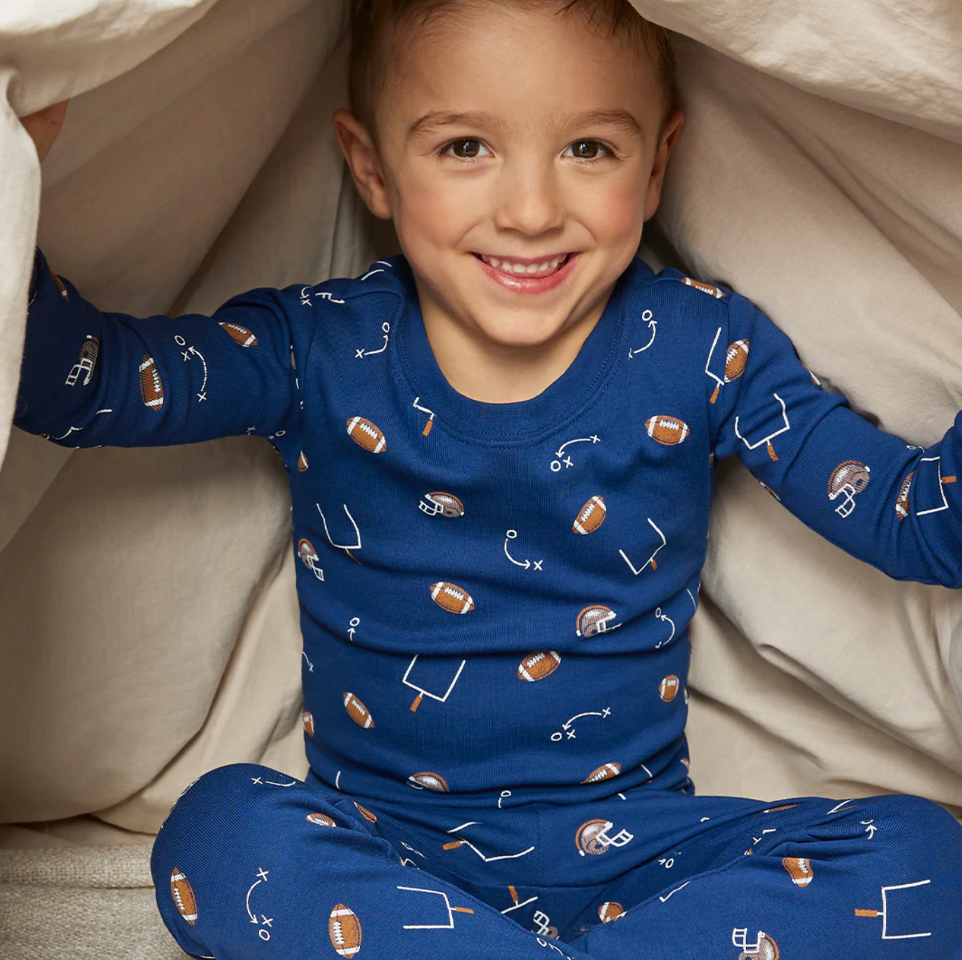 Football Play Print on Blue PJ Set
