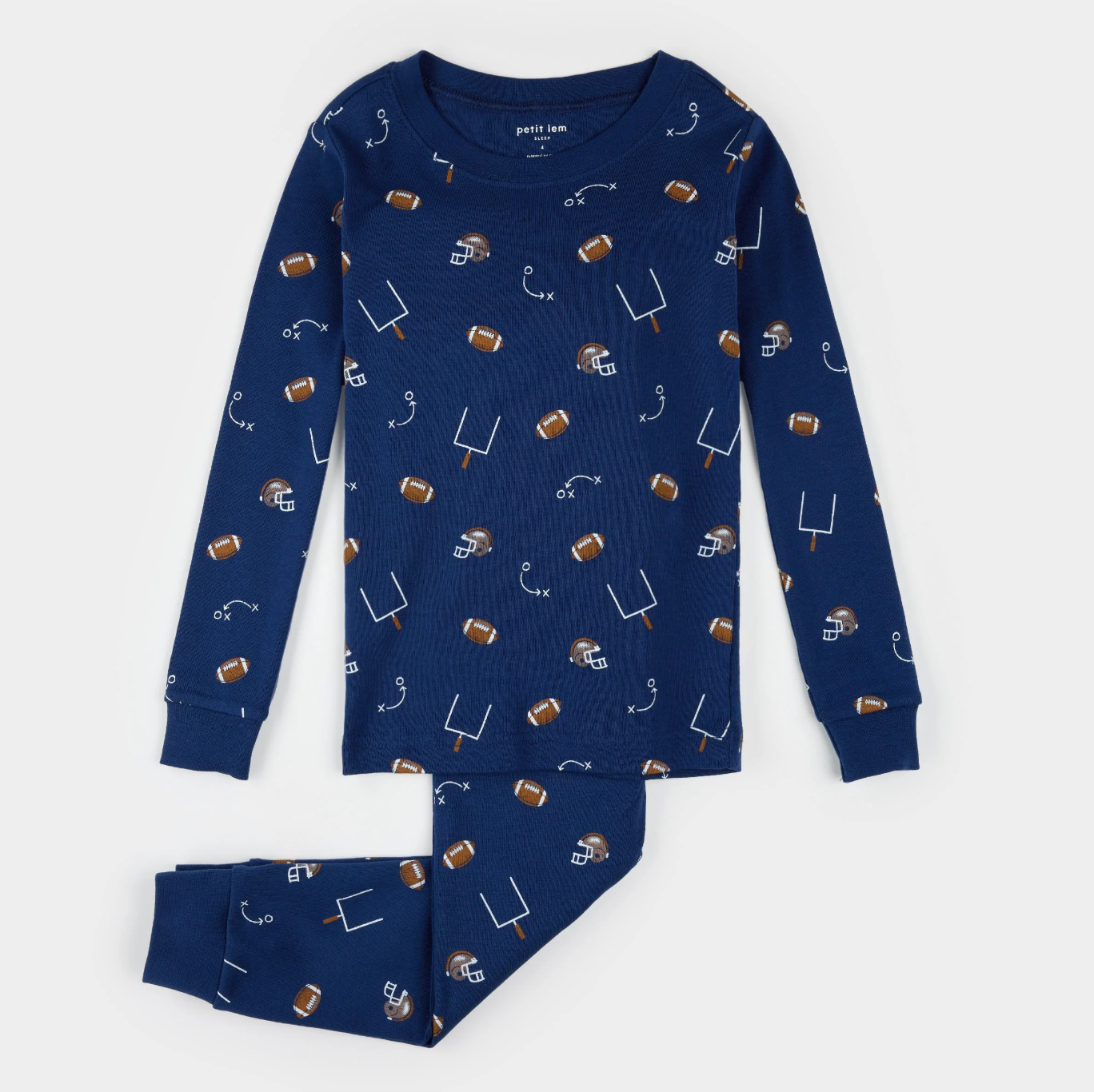 Football Play Print on Blue PJ Set