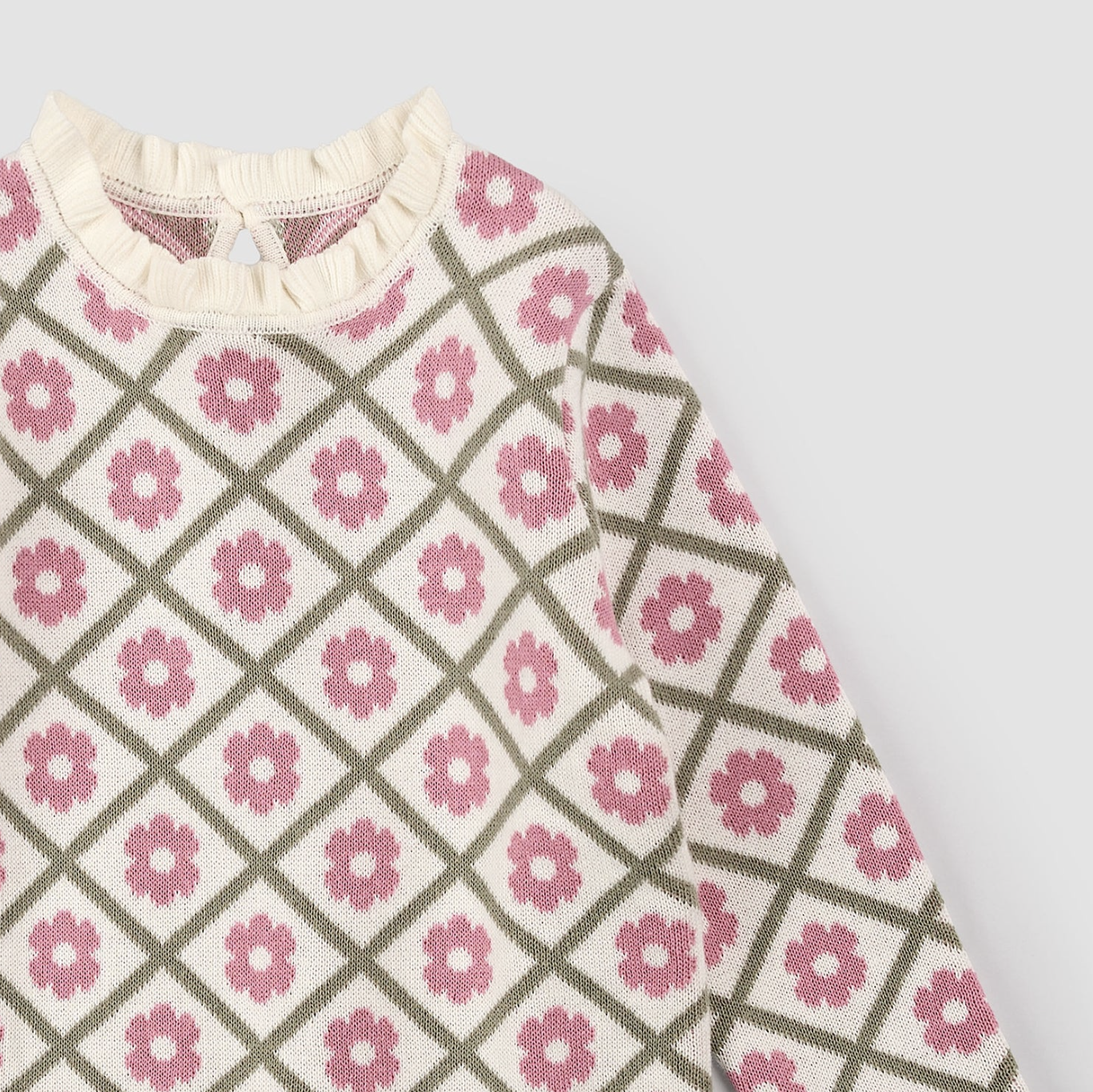 Pink Daisy Scalloped Mock Neck Sweater
