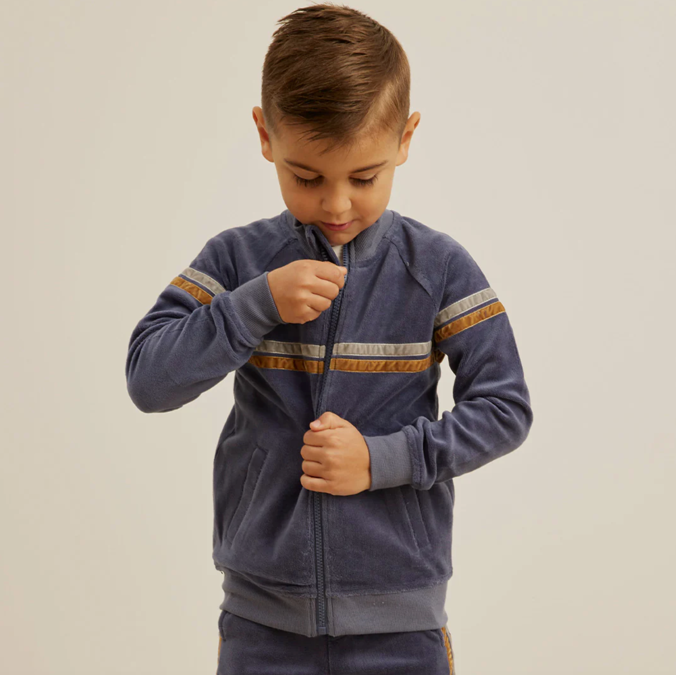 Retro Stripe on Miles Blue Velour Track Jacket