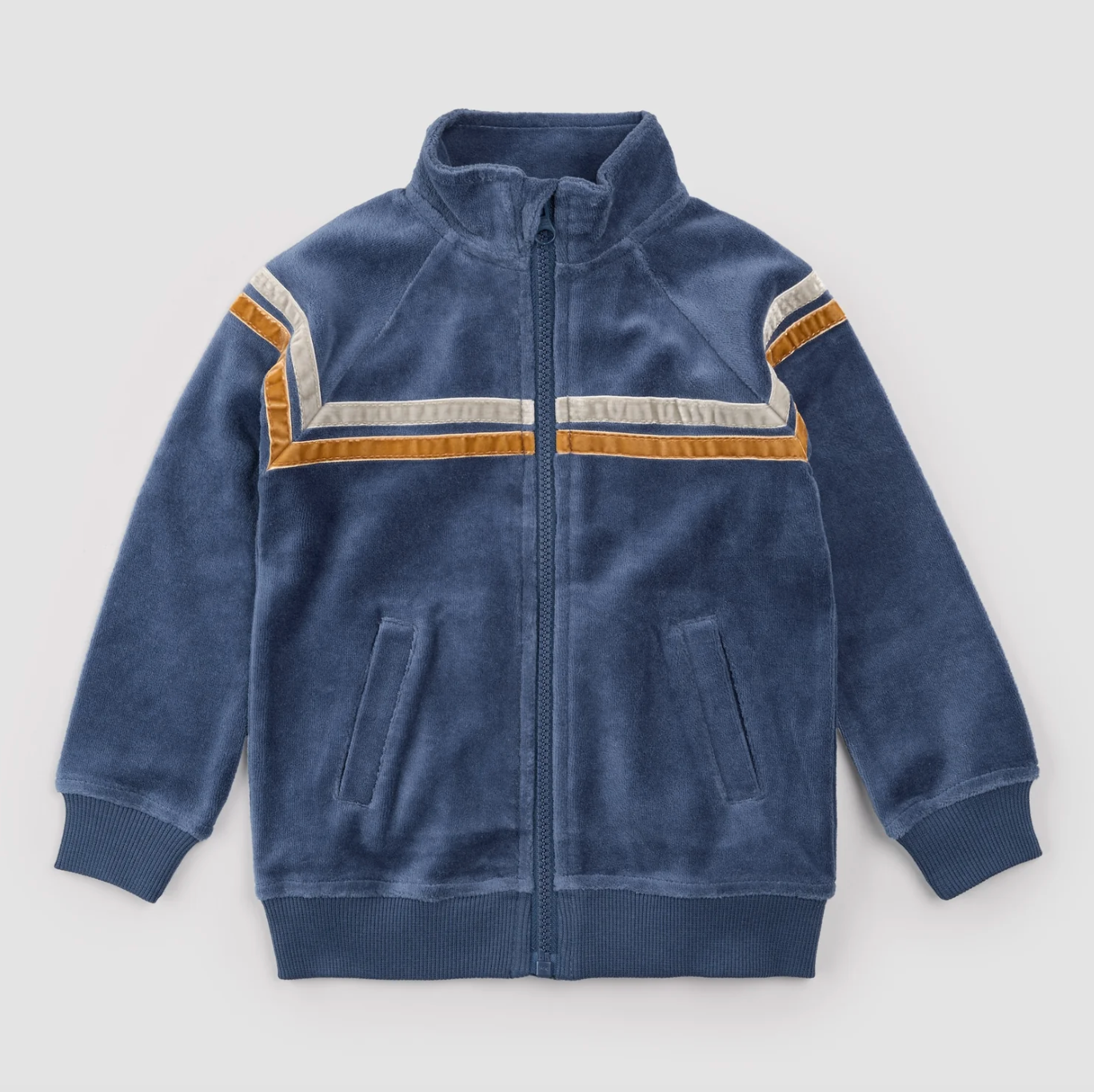 Retro Stripe on Miles Blue Velour Track Jacket